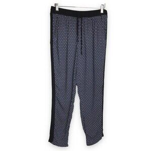 Roz and Ali Tuxedo High Rise Cropped Elastic Drawstring Flower Print Pant Medium